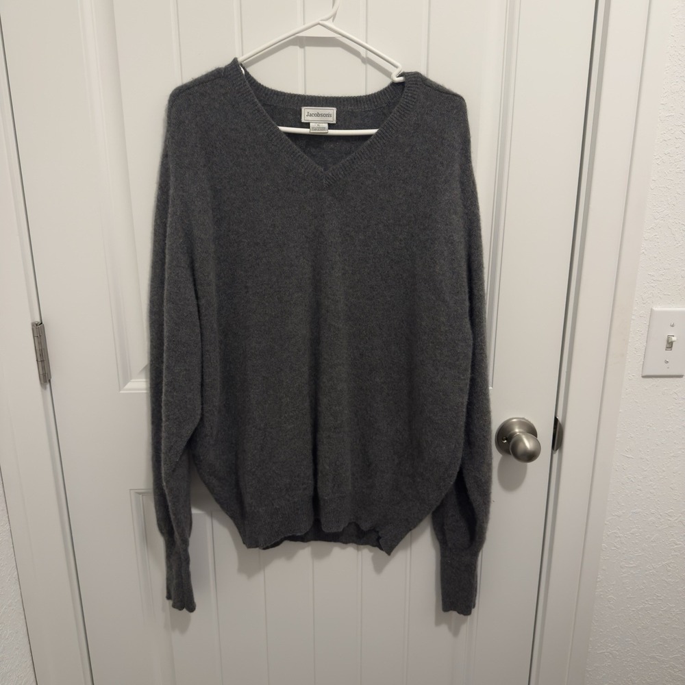 Jacobson's Men's Gray 100% Cashmere Super Soft Pullover Vneck Sweater Size XL